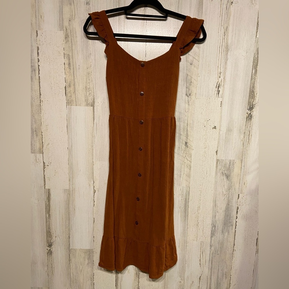 NWT Monteau Los Angeles Burnt Orange Faux Button Down Midi Dress XS